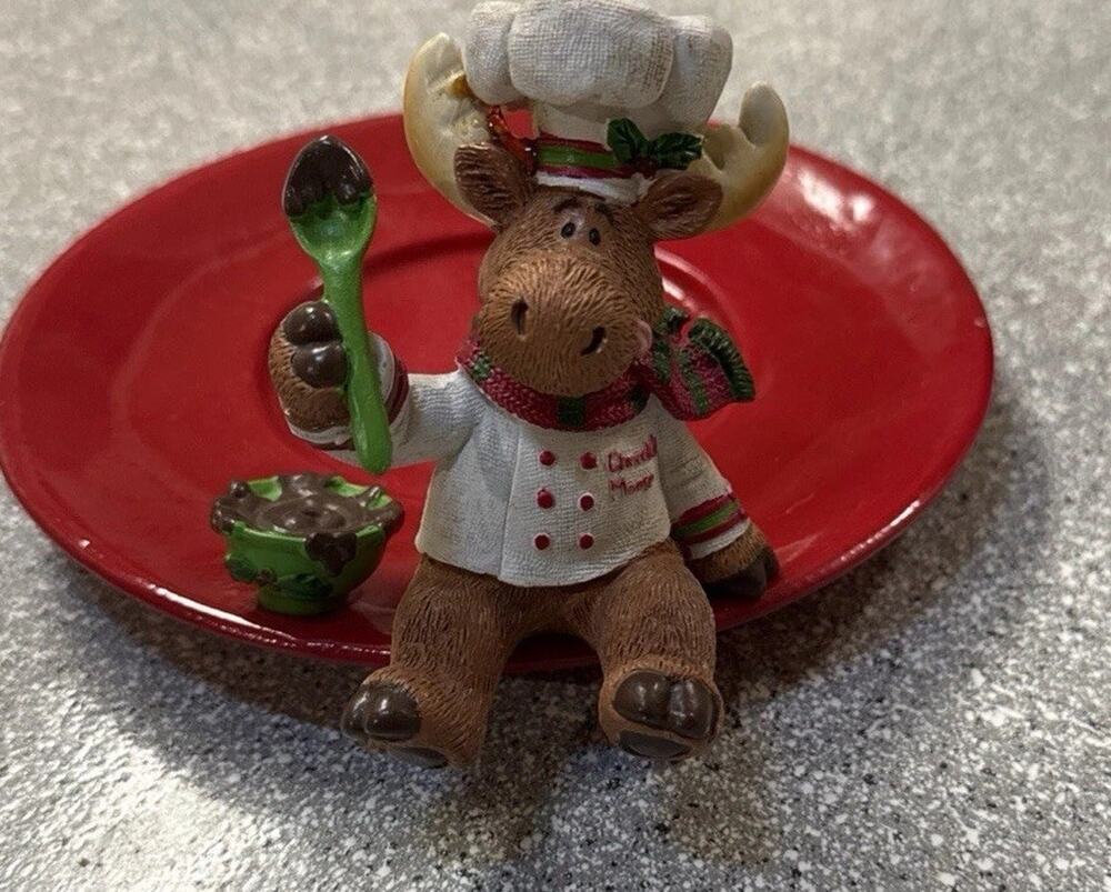 Yankee Candle CHOCOLATE MOOSE CHEF Tray Plate Base for Candle Red #28